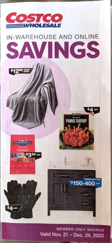 ad scan of the costco 2022 november december coupon book
