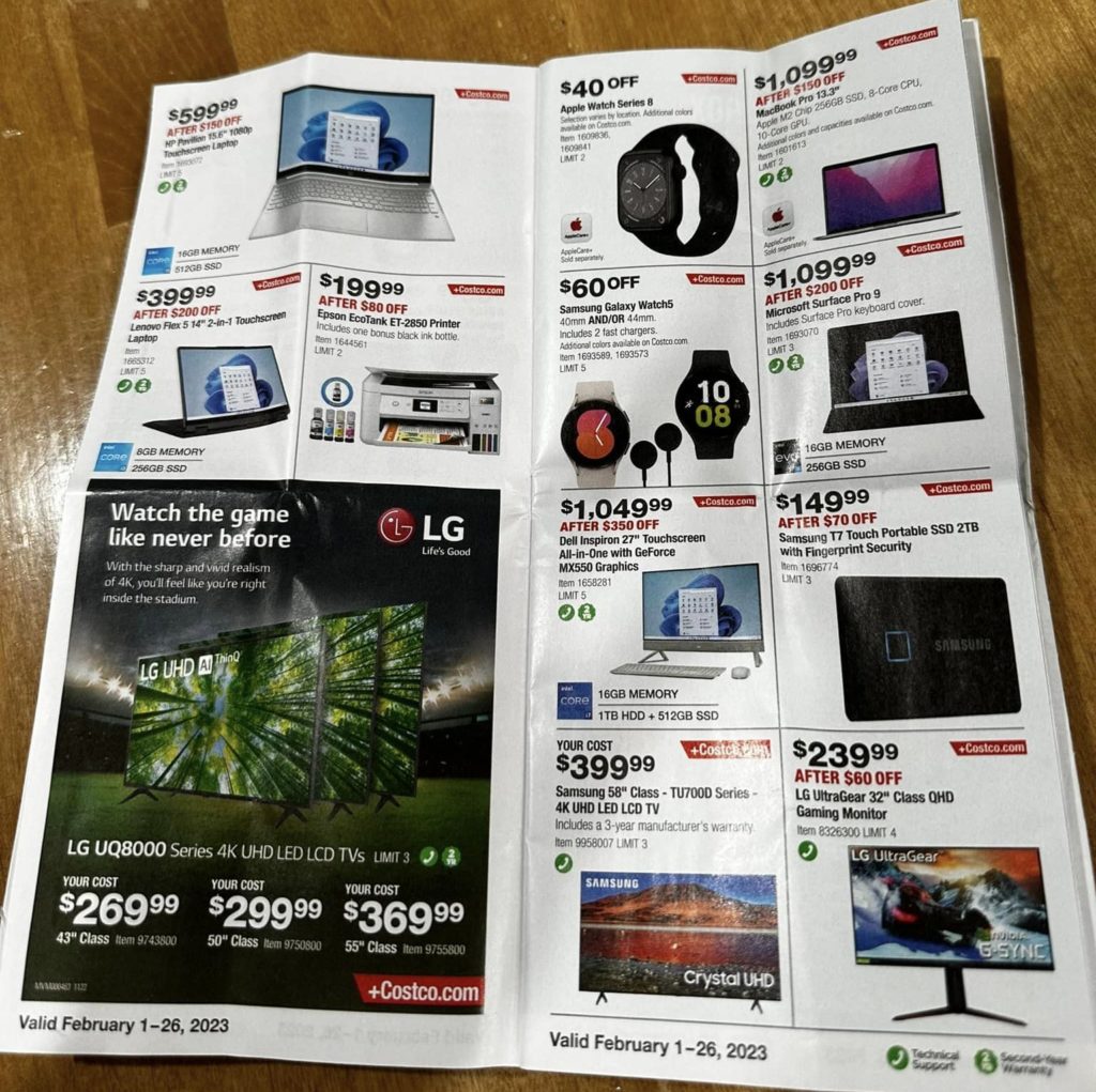 ad scan of the costco 2023 february coupon book