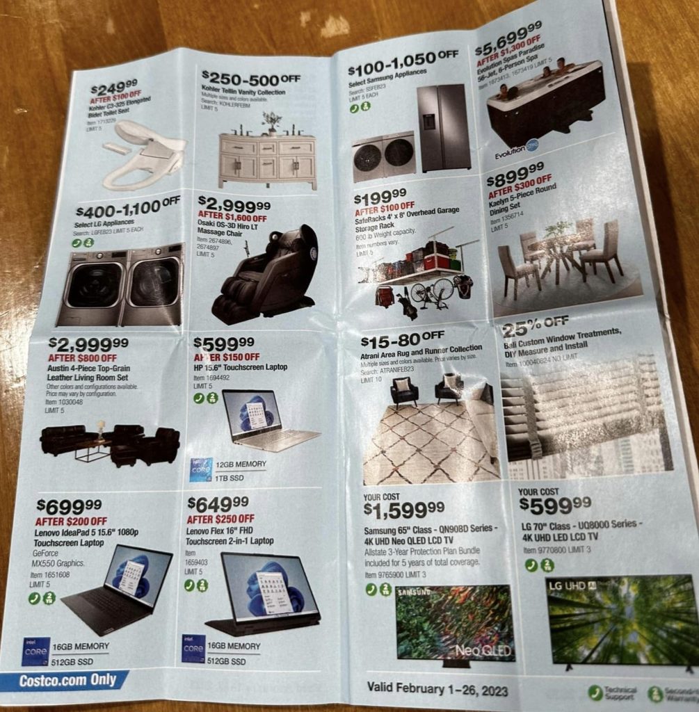 ad scan of the costco 2023 february coupon book
