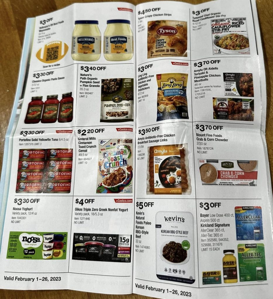ad scan of the costco 2023 february coupon book