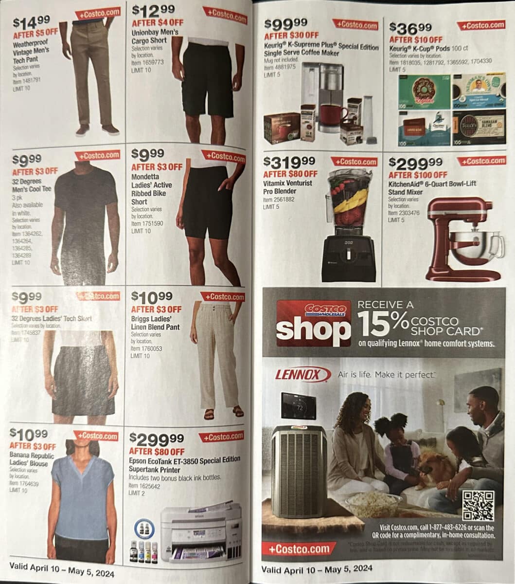 scan of the costco coupon savings book for april 2024