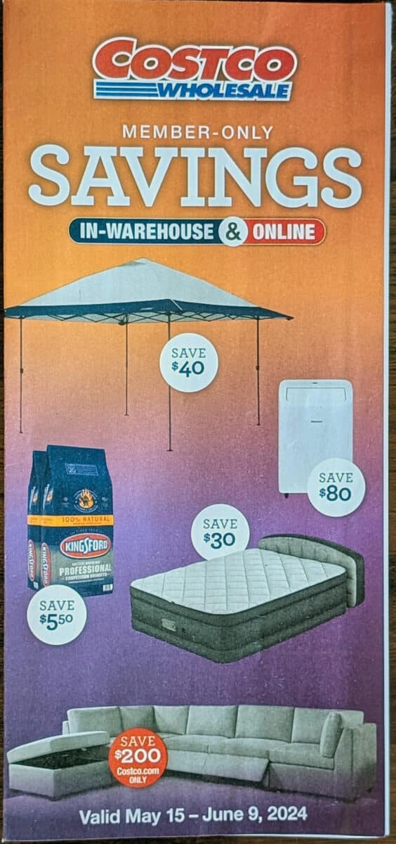 ad scan of the costco for may june 2024 with various products on sale