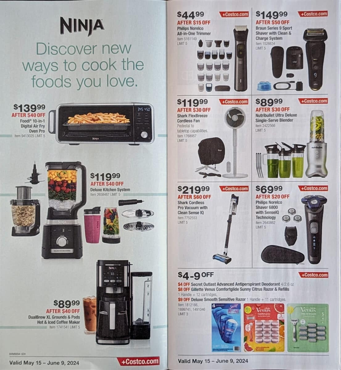 ad scan of the costco for may june 2024 with various products on sale