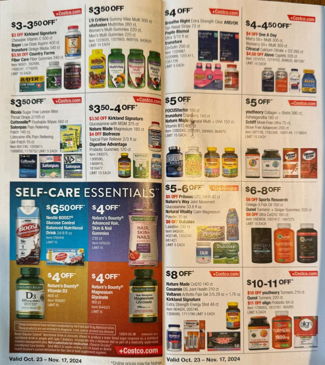 Costco October and November ad scan for the holiday months with various products on sale on the pages