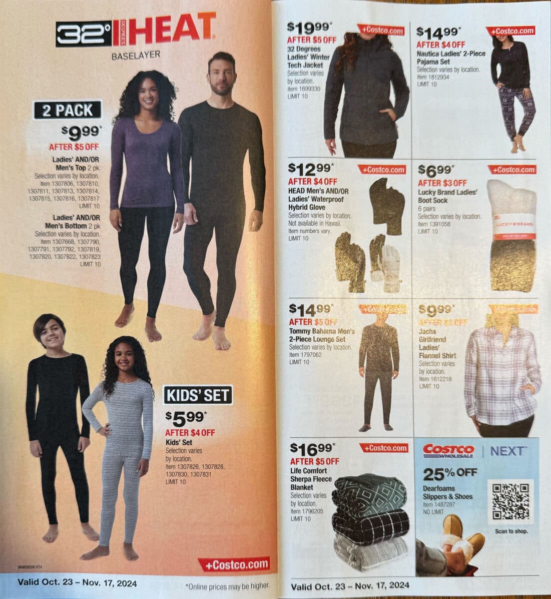 Costco October and November ad scan for the holiday months with various products on sale on the pages