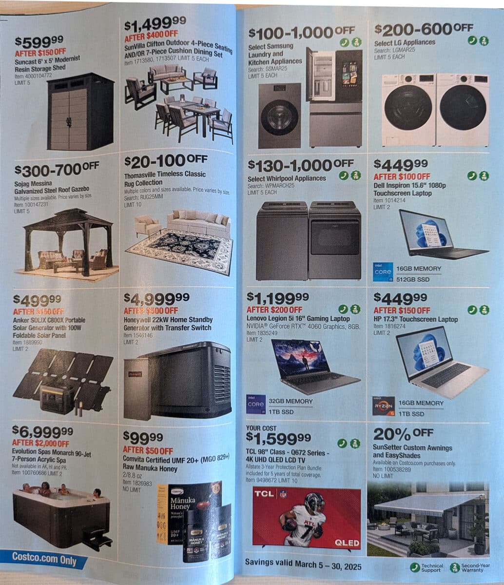 Ad scan of the Costco Coupon Book for March 2025 from Slickdeals.net