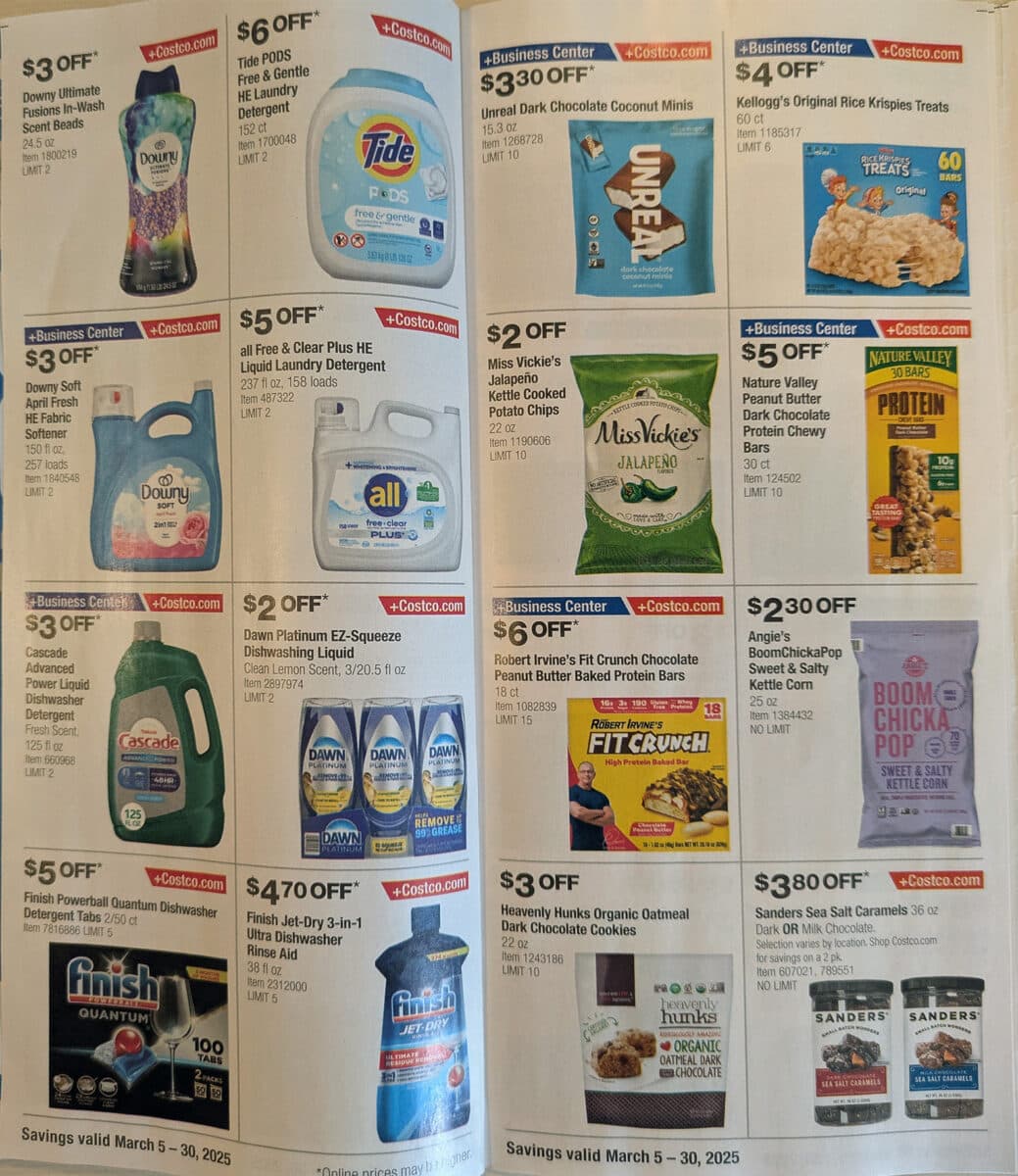 Ad scan of the Costco Coupon Book for March 2025 from Slickdeals.net