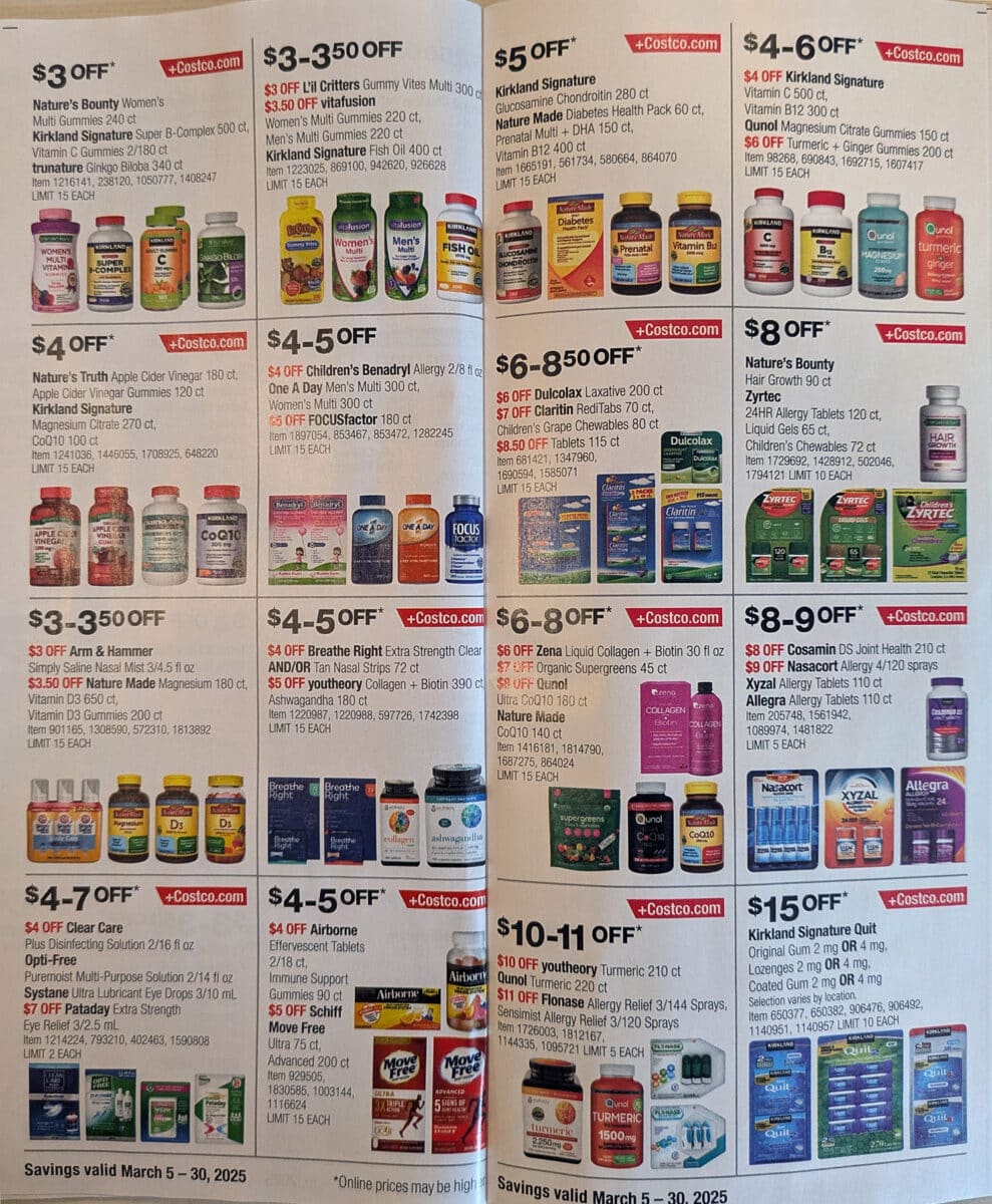 Ad scan of the Costco Coupon Book for March 2025 from Slickdeals.net