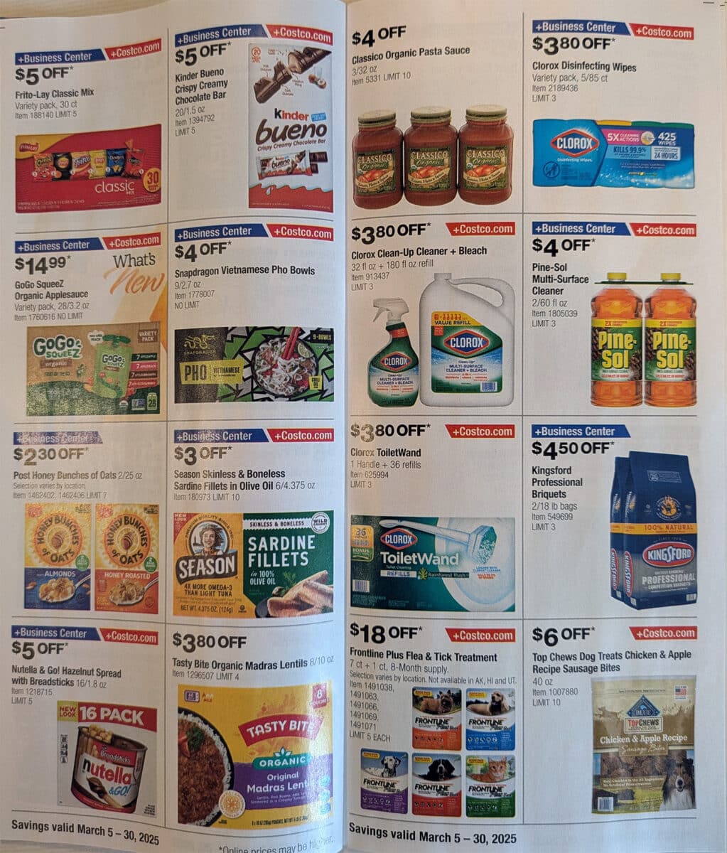 Ad scan of the Costco Coupon Book for March 2025 from Slickdeals.net