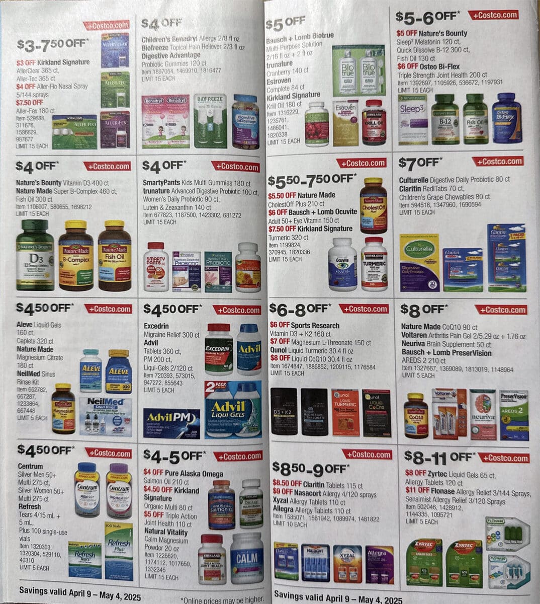 Ad scan of the Costco Coupon Book for April 2025 from Slickdeals.net