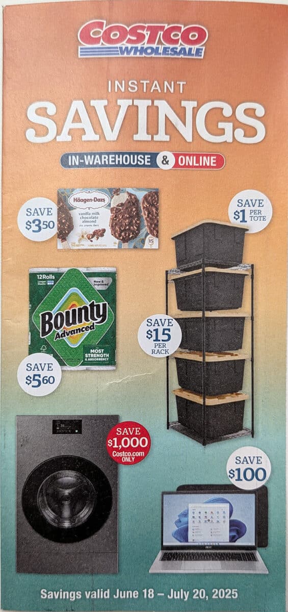 ad scan of the Costco Coupon Book for June and July, created by Slickdeals