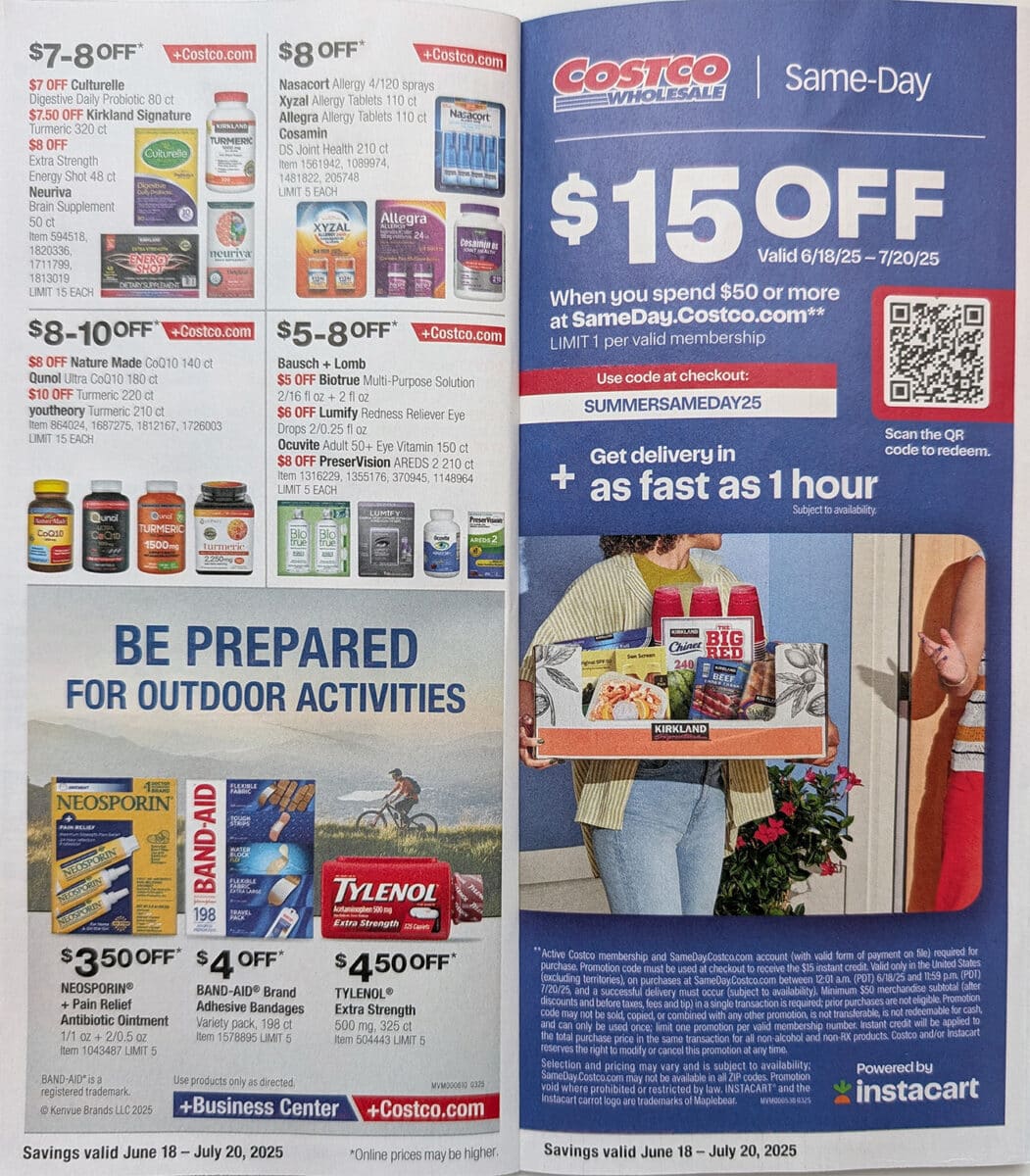 ad scan of the Costco Coupon Book for June and July, created by Slickdeals