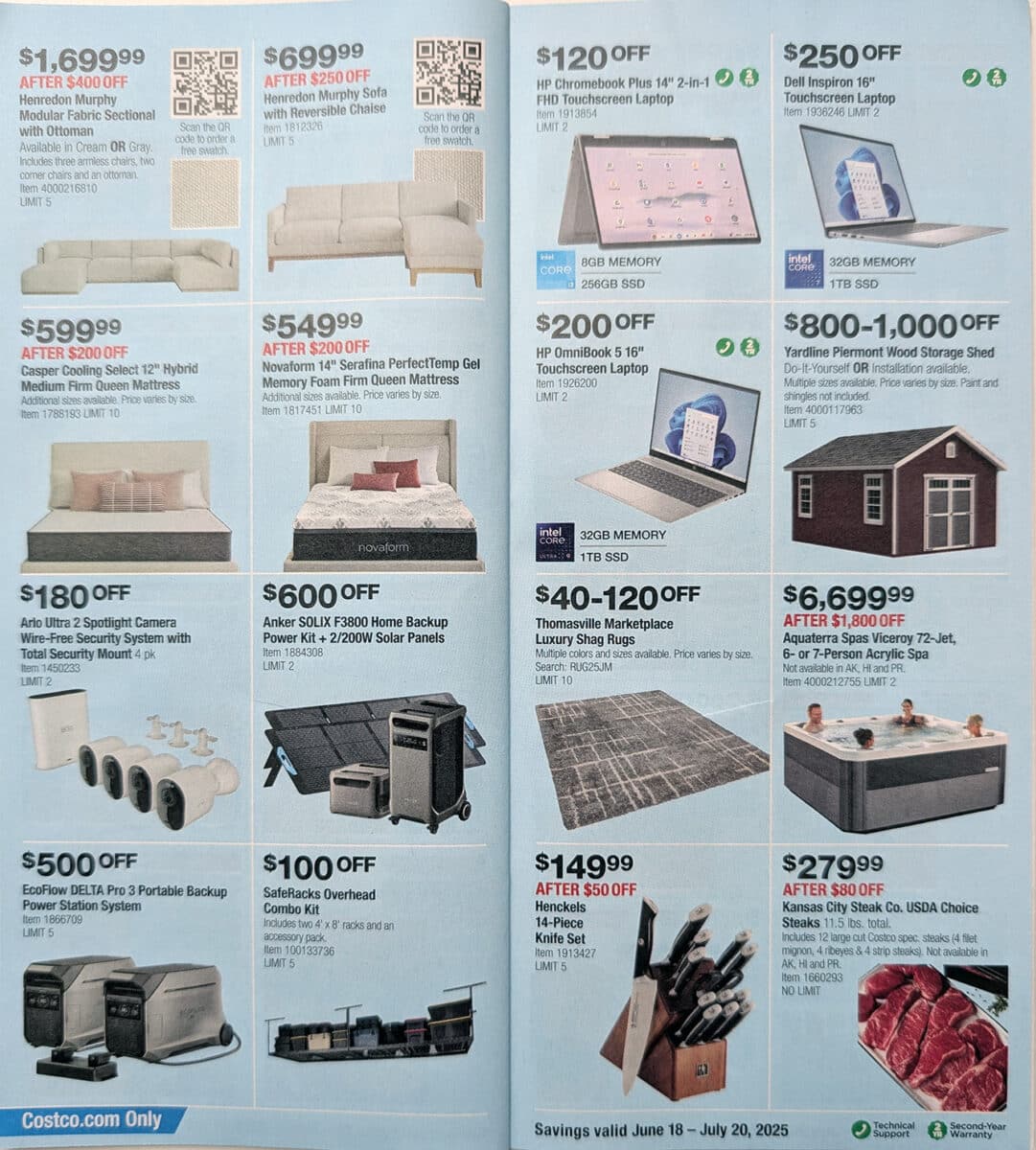 ad scan of the Costco Coupon Book for June and July, created by Slickdeals