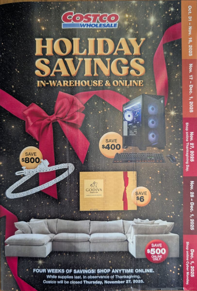 Ad leak scan of the Costco Holiday Savings Coupon Book for Black Friday 2025 from Slickdeals