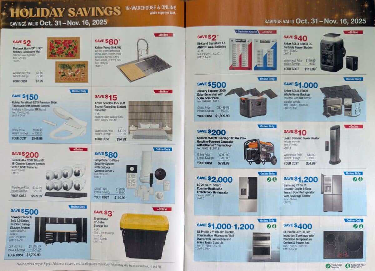 Ad leak scan of the Costco Holiday Savings Coupon Book for Black Friday 2025 from Slickdeals