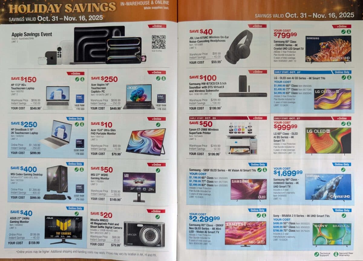 Ad leak scan of the Costco Holiday Savings Coupon Book for Black Friday 2025 from Slickdeals