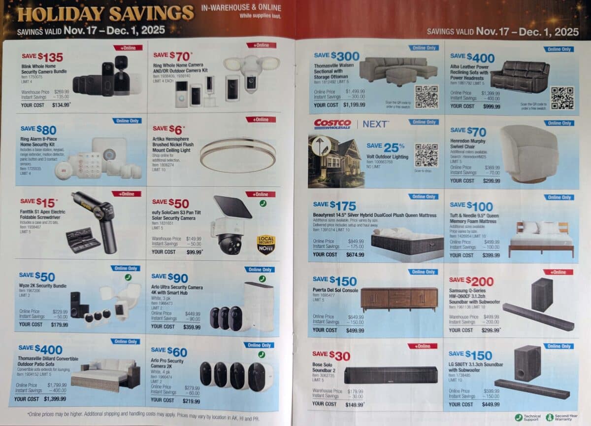 Ad leak scan of the Costco Holiday Savings Coupon Book for Black Friday 2025 from Slickdeals