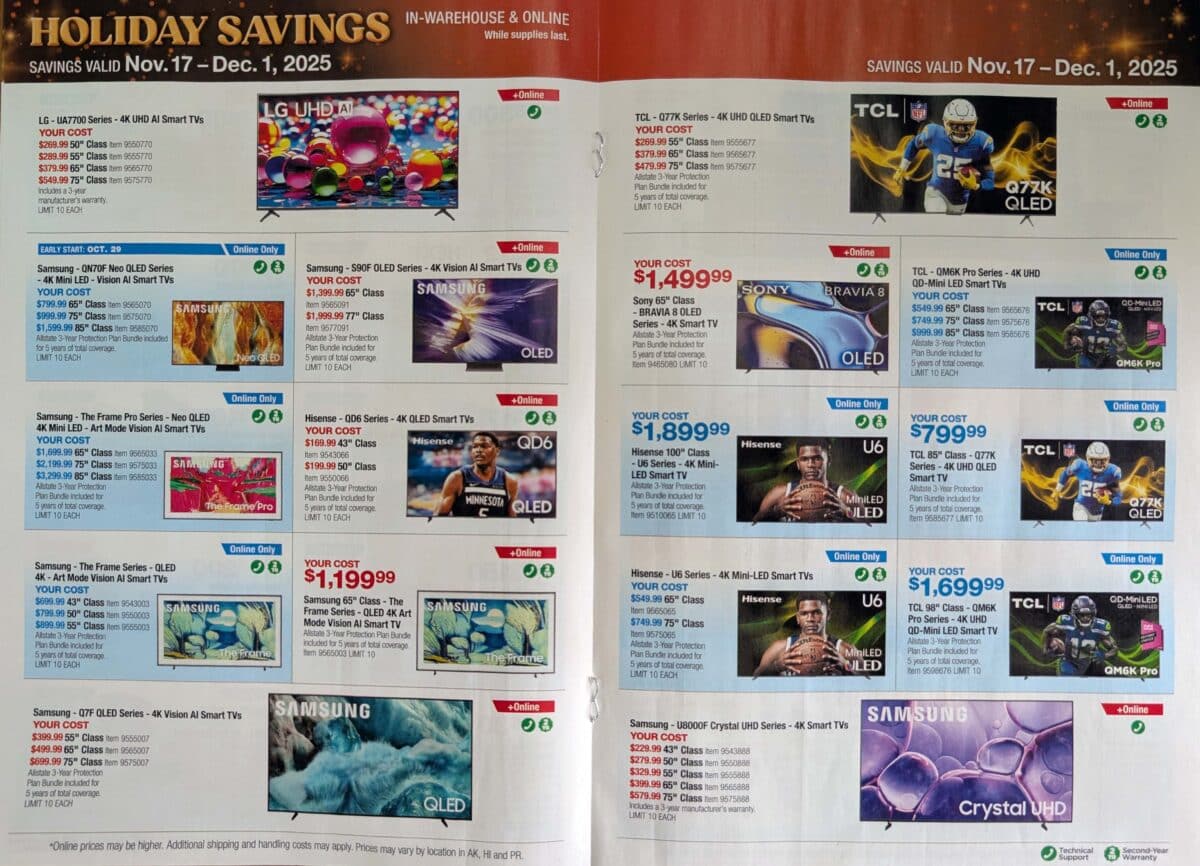 Ad leak scan of the Costco Holiday Savings Coupon Book for Black Friday 2025 from Slickdeals