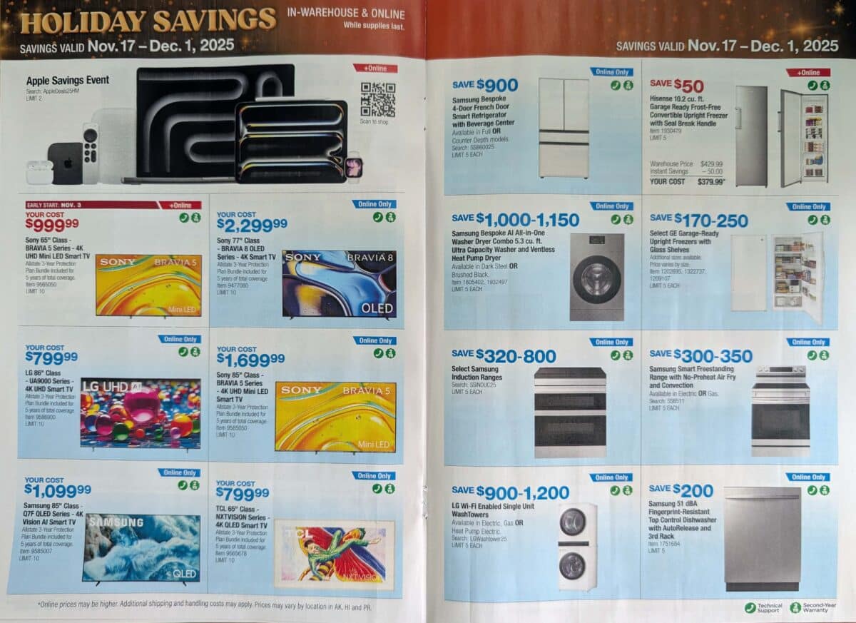 Ad leak scan of the Costco Holiday Savings Coupon Book for Black Friday 2025 from Slickdeals
