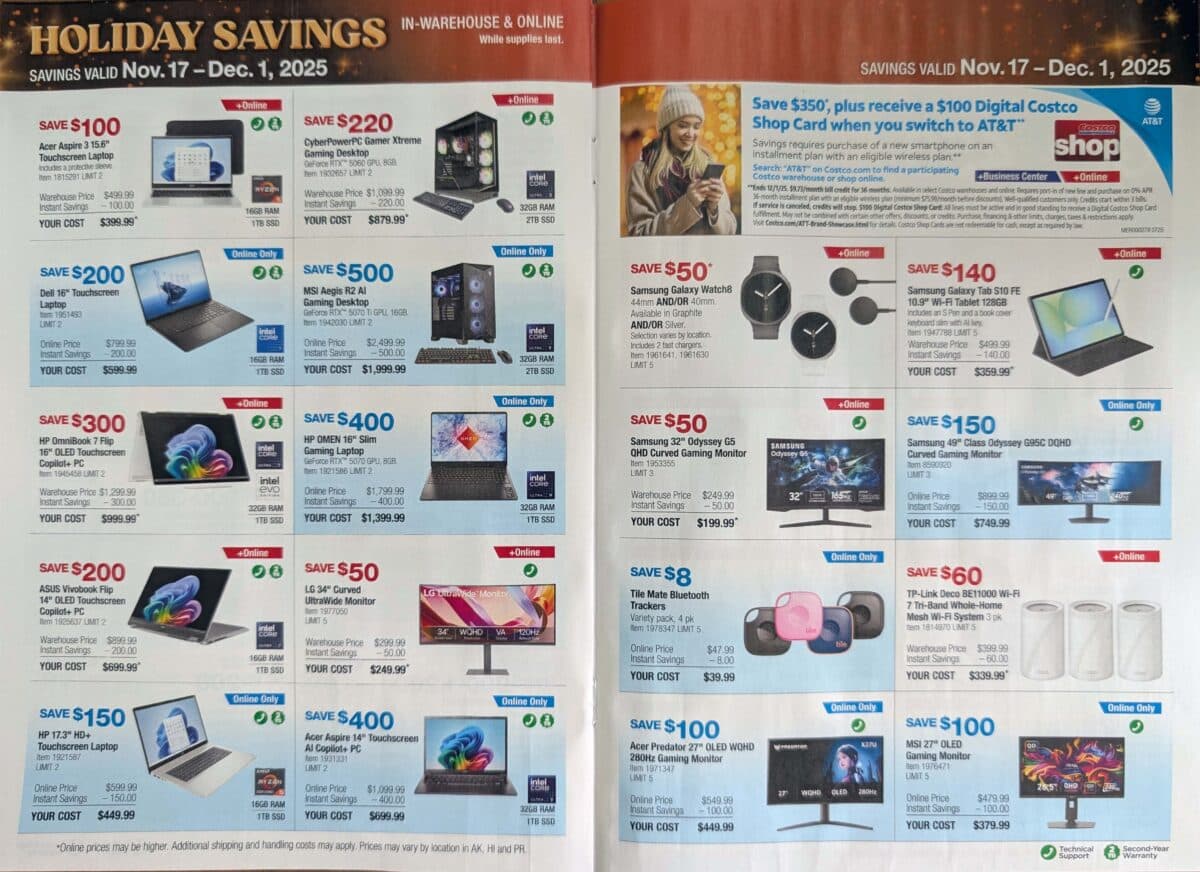 Ad leak scan of the Costco Holiday Savings Coupon Book for Black Friday 2025 from Slickdeals