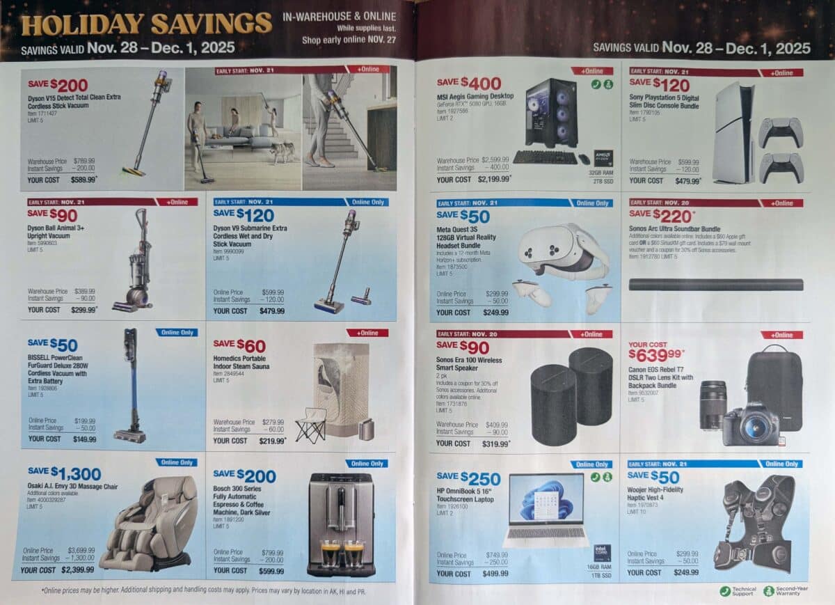 Ad leak scan of the Costco Holiday Savings Coupon Book for Black Friday 2025 from Slickdeals