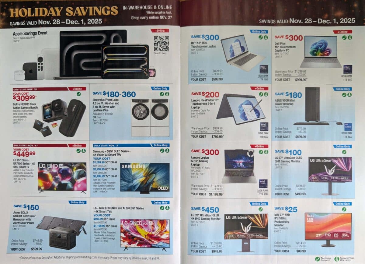 Ad leak scan of the Costco Holiday Savings Coupon Book for Black Friday 2025 from Slickdeals