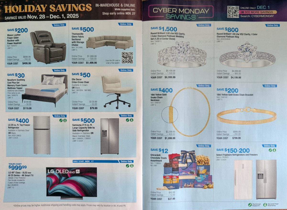 Ad leak scan of the Costco Holiday Savings Coupon Book for Black Friday 2025 from Slickdeals