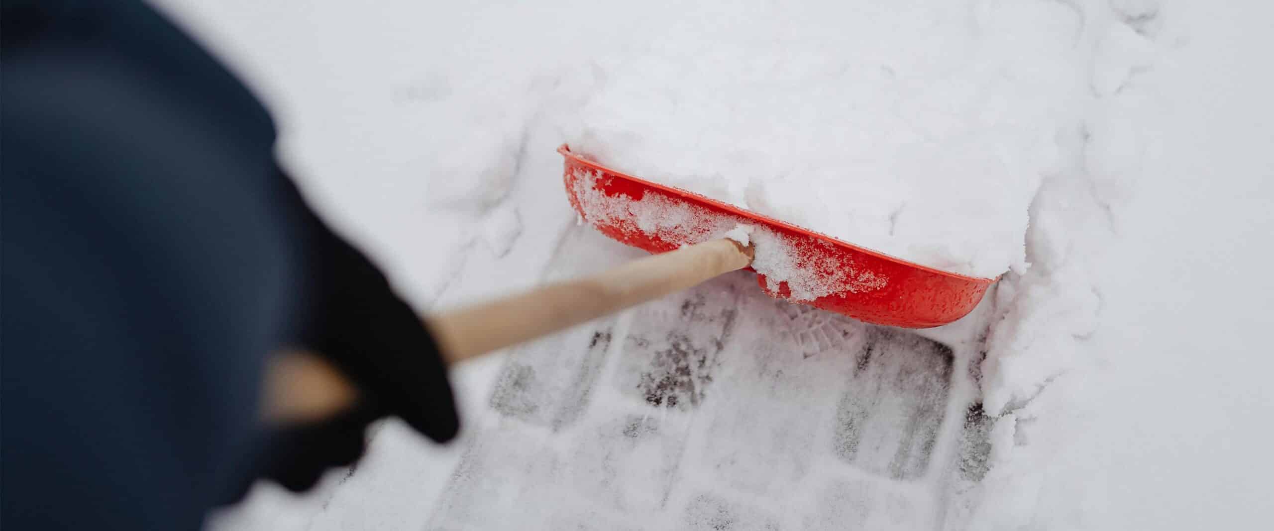 red shovel shoveling snow