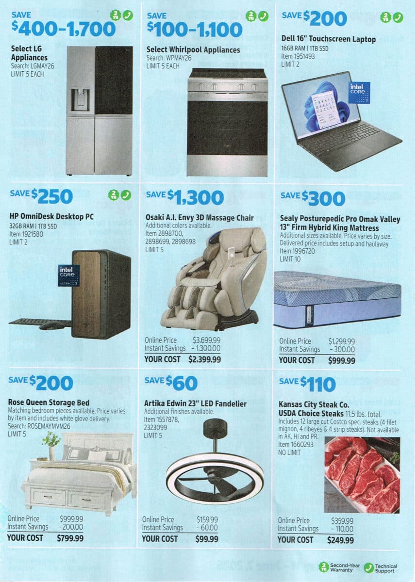 Ad Scan of the May 2026 Costco Coupon Book from Slickdeals.net