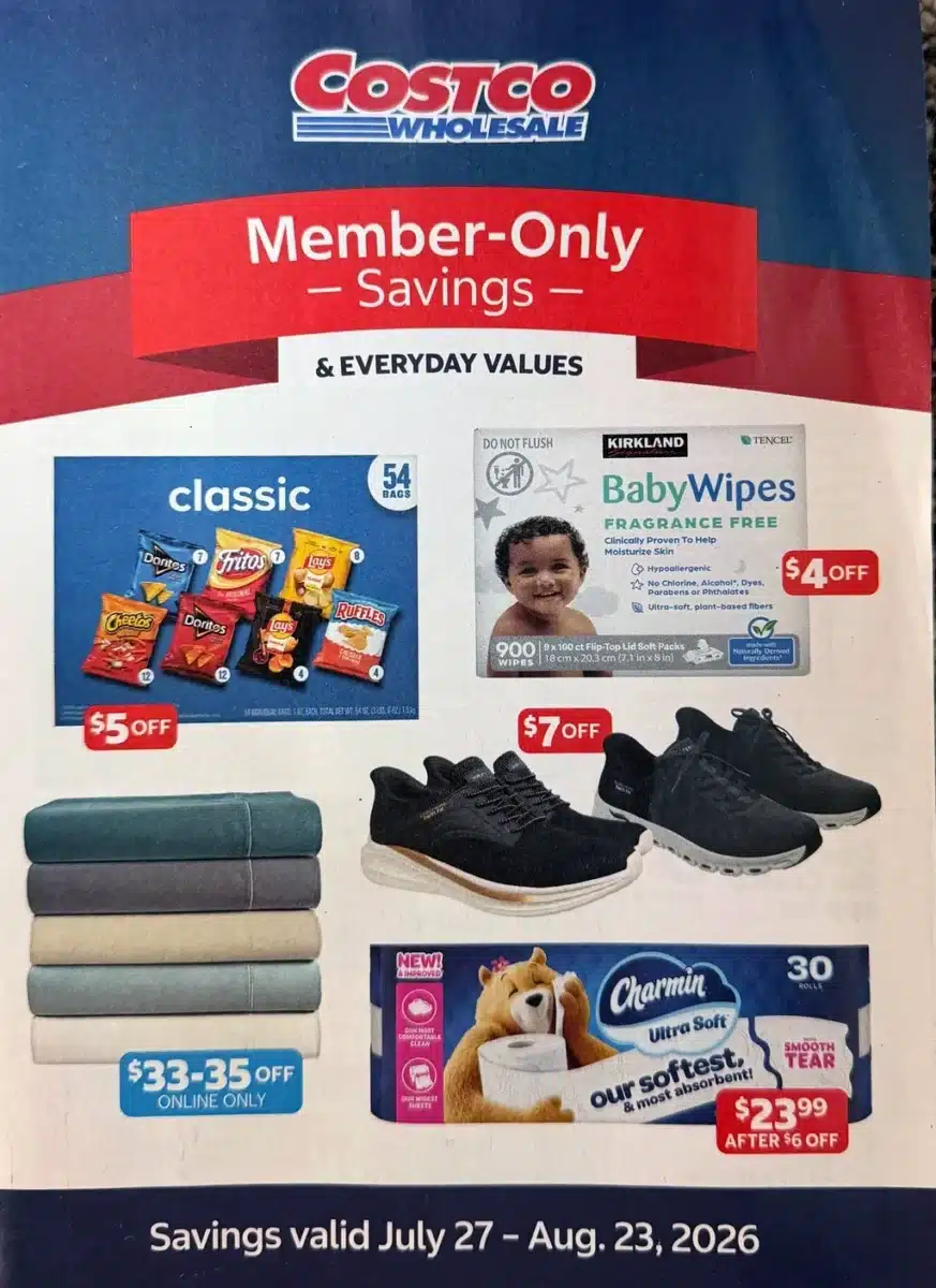ad scan of the 2026 august costco coupon book via Slickdeals.net