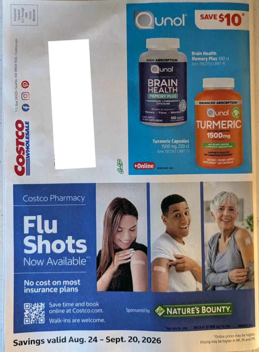 ad scan of the costco coupon book for august september 2026 from slickdeals.net