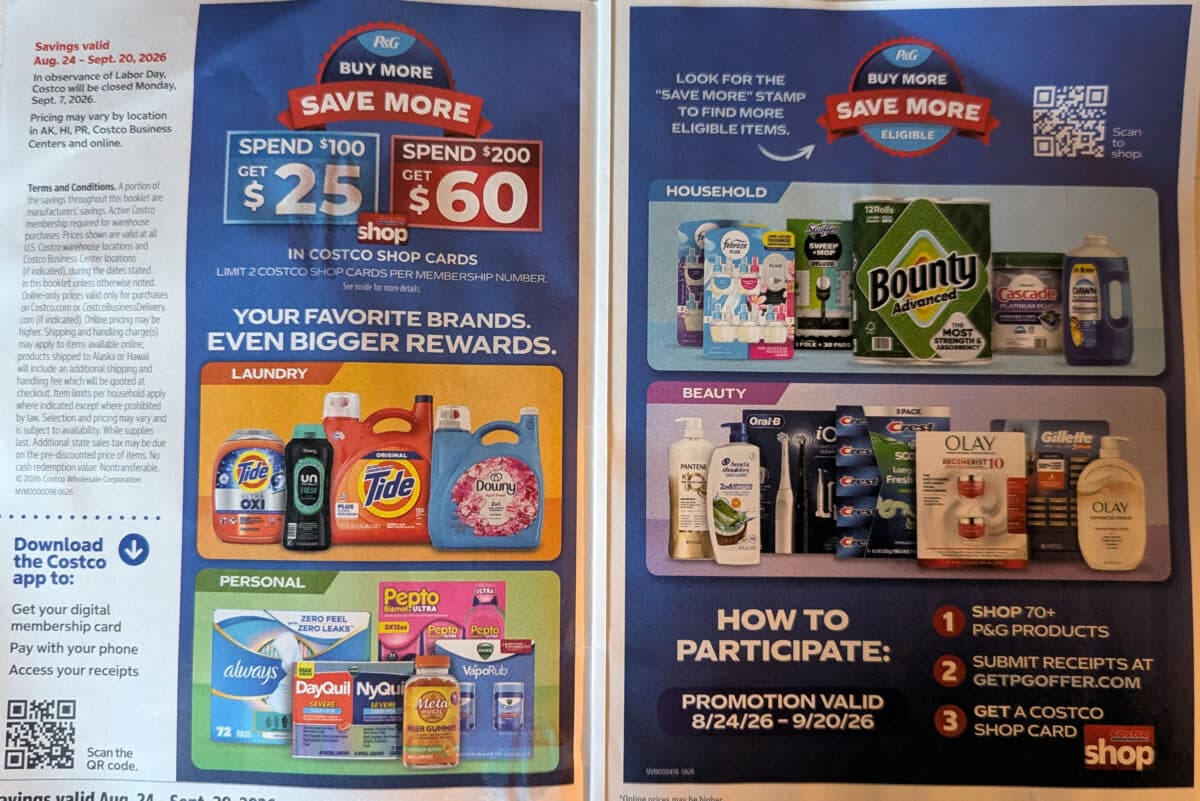ad scan of the costco coupon book for august september 2026 from slickdeals.net