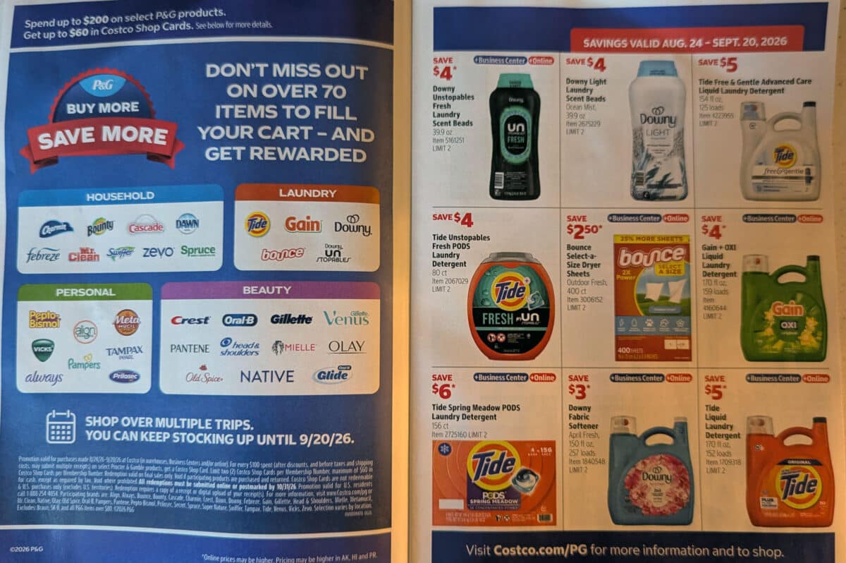 ad scan of the costco coupon book for august september 2026 from slickdeals.net