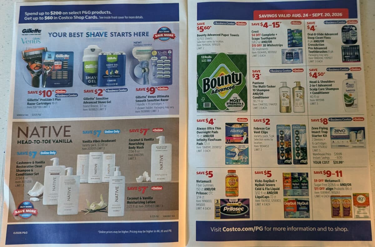 ad scan of the costco coupon book for august september 2026 from slickdeals.net