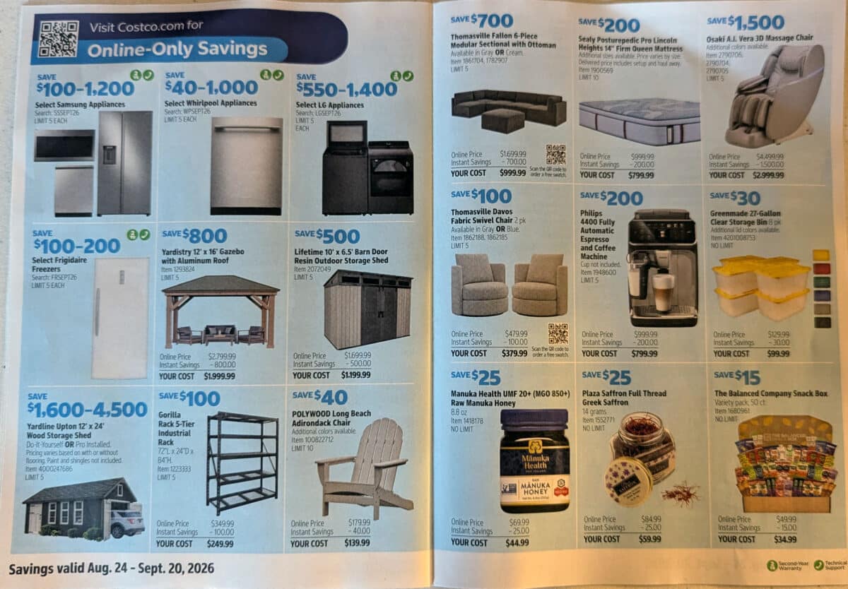 ad scan of the costco coupon book for august september 2026 from slickdeals.net
