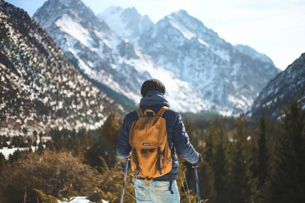 Man backpacking in nature