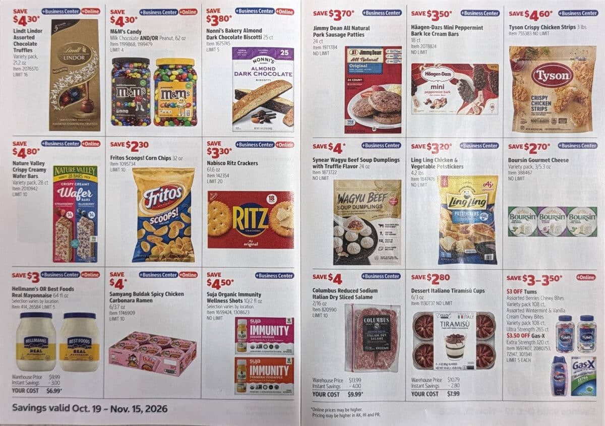 Ad scan of the costco coupon book for October and November 2026 from Slickdeals.net