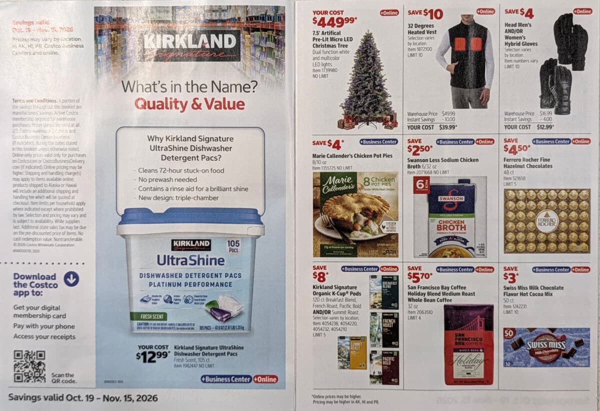 Ad scan of the costco coupon book for October and November 2026 from Slickdeals.net