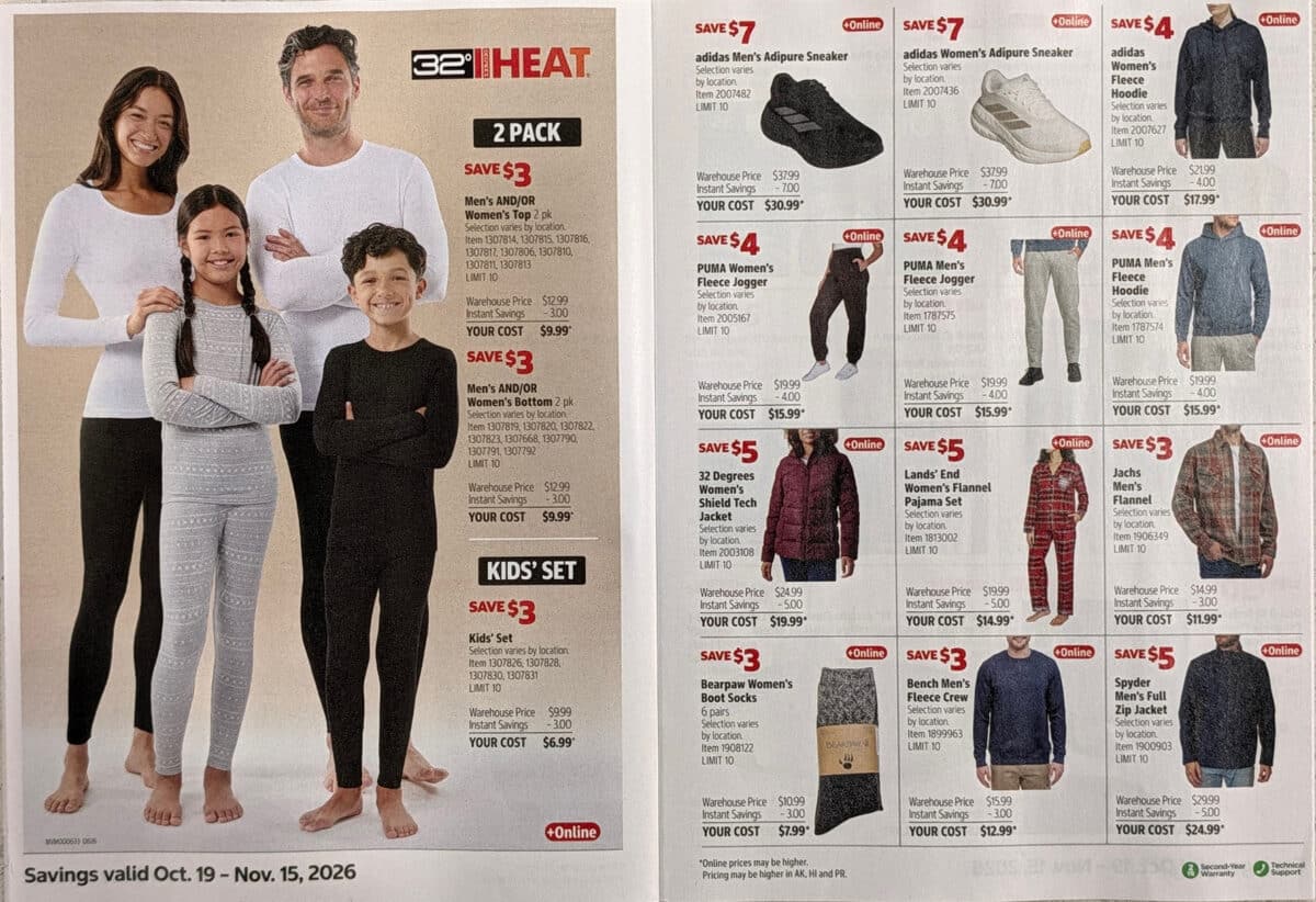 Ad scan of the costco coupon book for October and November 2026 from Slickdeals.net