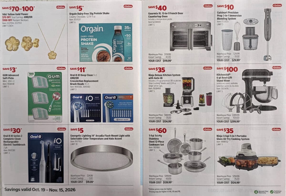 Ad scan of the costco coupon book for October and November 2026 from Slickdeals.net