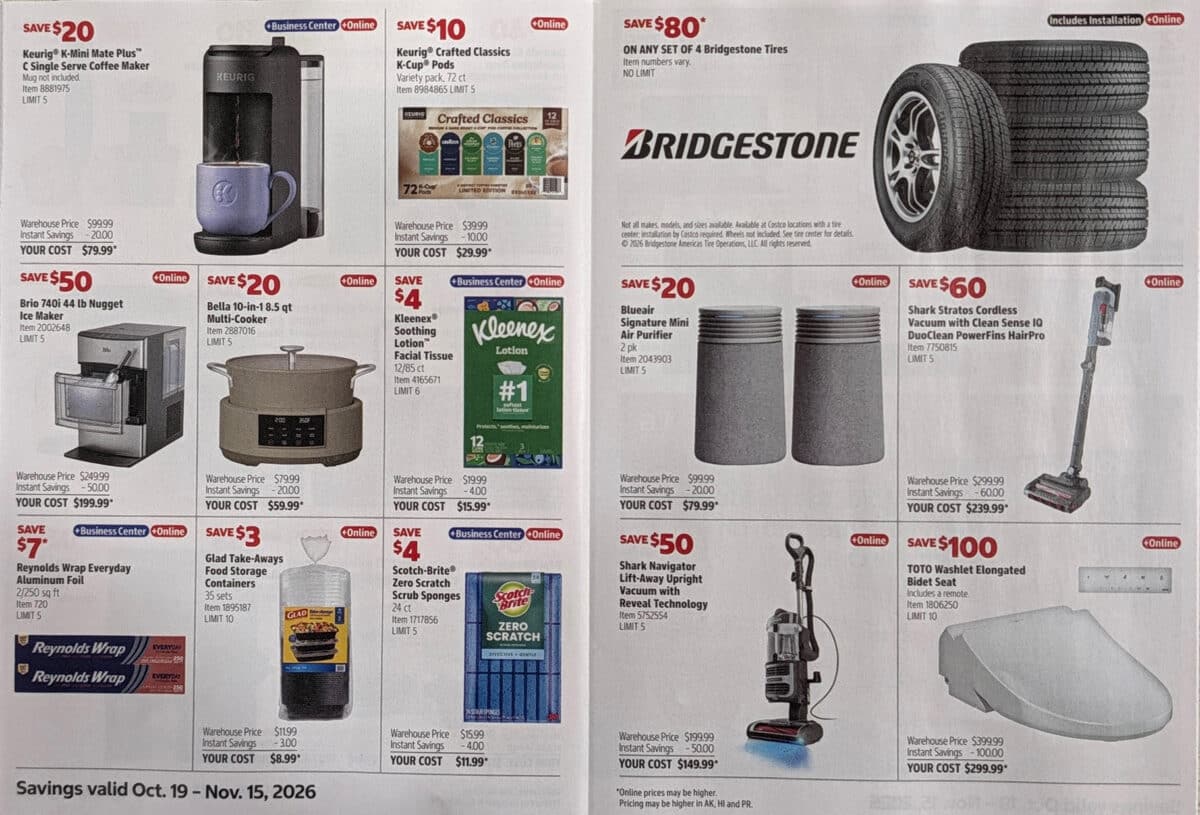 Ad scan of the costco coupon book for October and November 2026 from Slickdeals.net