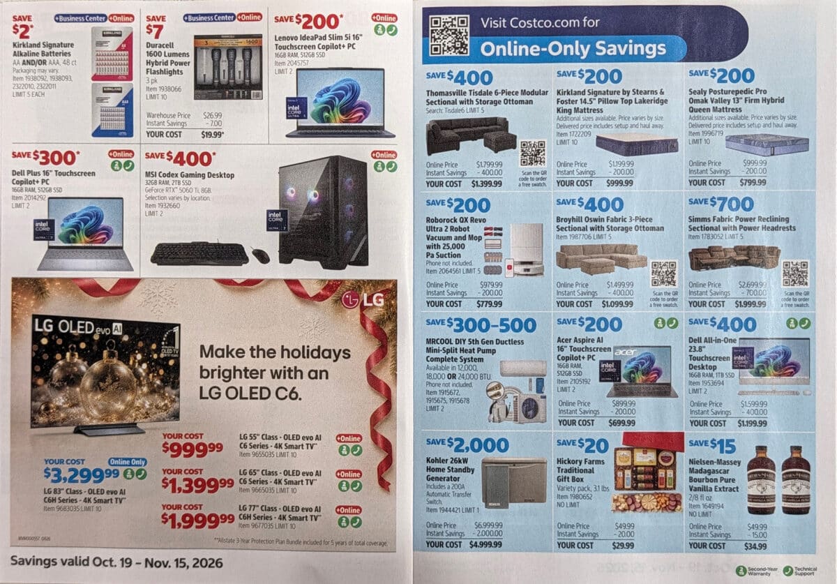Ad scan of the costco coupon book for October and November 2026 from Slickdeals.net