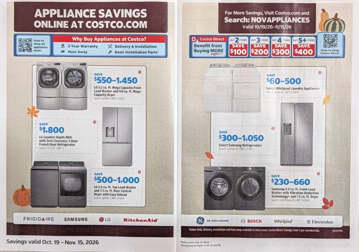 Ad scan of the costco coupon book for October and November 2026 from Slickdeals.net