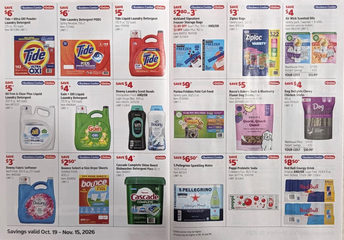 Ad scan of the costco coupon book for October and November 2026 from Slickdeals.net